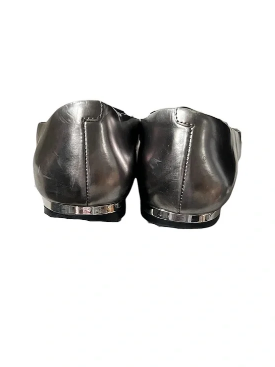 Coach Walsh Silver Metallic Mirror Leather Black Suede Pointed Toe Flats Size 5B - Picture 4 of 9